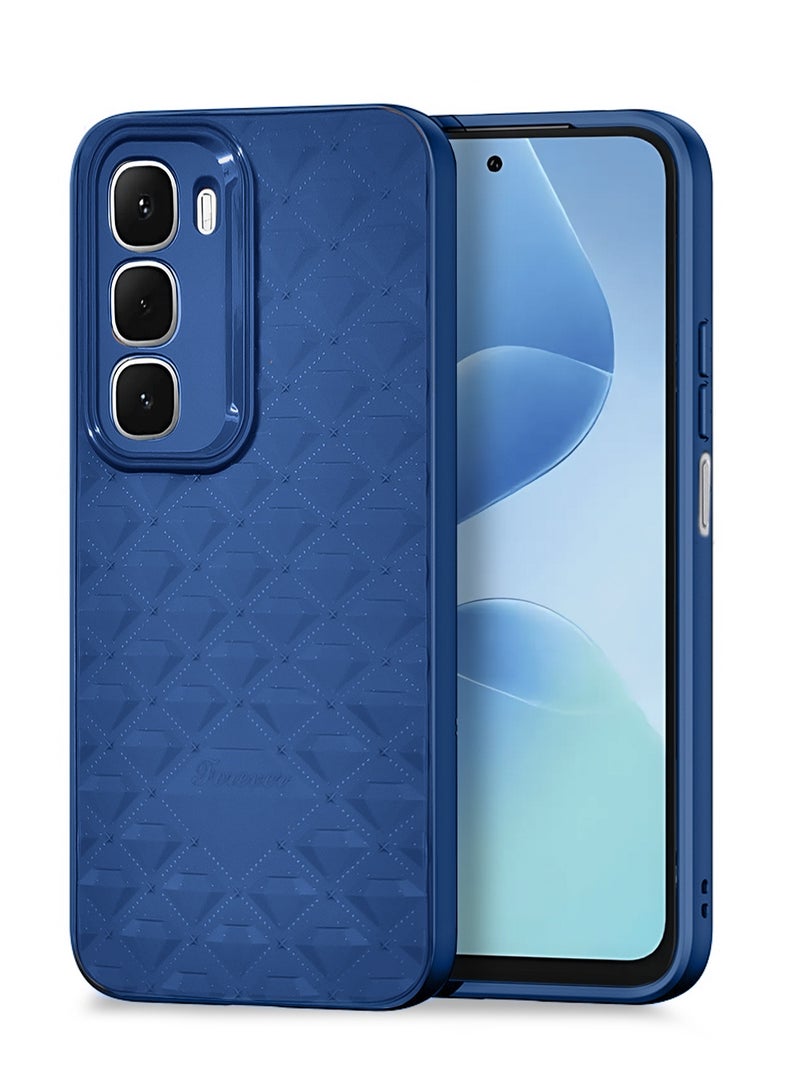 دبليو تيك غلاف هاتف إنفنكس هوت 60i 4G لعام 2025 بنقشة جلدية مقاومة للخدش بمظهر أنيق وتشطيب غير لامع وشعور فاخر - أزرق بحري - Image 1