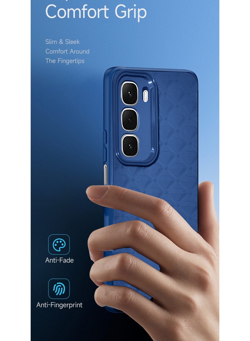 دبليو تيك غلاف هاتف إنفنكس هوت 60i 4G لعام 2025 بنقشة جلدية مقاومة للخدش بمظهر أنيق وتشطيب غير لامع وشعور فاخر - أزرق بحري - Image 3