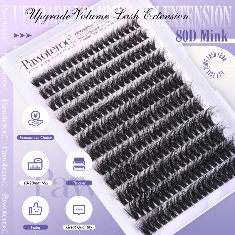 Pawotence Lash Clusters Full 80D Individual Lashes Cluster Eyelash Extensions 10-20mm Mix Eyelash Clusters 240pcs Lash Extension for Self Application (Mink 80D, 0.07D, 10-20mm) - Image 2