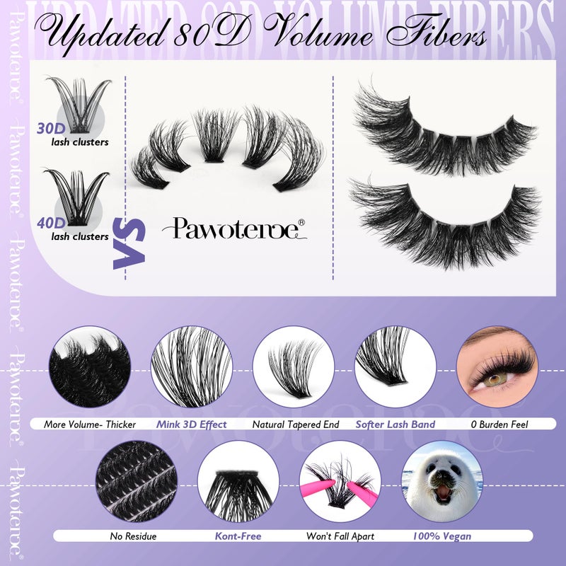 Pawotence Lash Clusters Full 80D Individual Lashes Cluster Eyelash Extensions 10-20mm Mix Eyelash Clusters 240pcs Lash Extension for Self Application (Mink 80D, 0.07D, 10-20mm) - Image 4