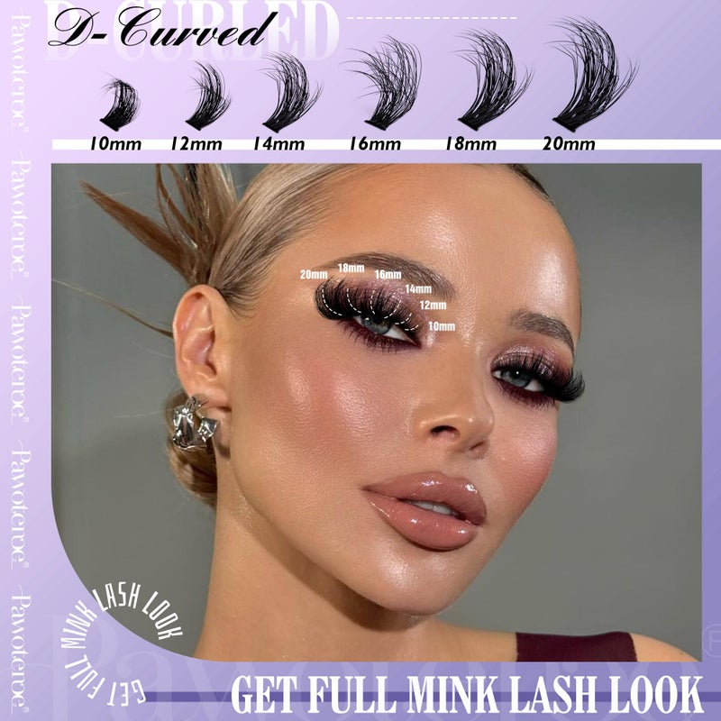 Pawotence Lash Clusters Full 80D Individual Lashes Cluster Eyelash Extensions 10-20mm Mix Eyelash Clusters 240pcs Lash Extension for Self Application (Mink 80D, 0.07D, 10-20mm) - Image 3