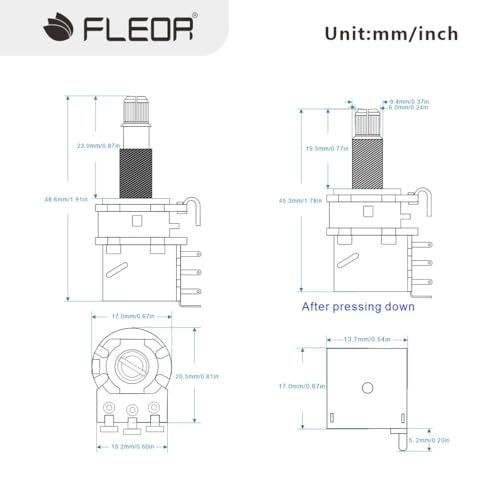 FLEOR 2pcs A250K Push Push Guitar Pots Audio Taper Potentiometers Long Copper Split Shaft - Image 2