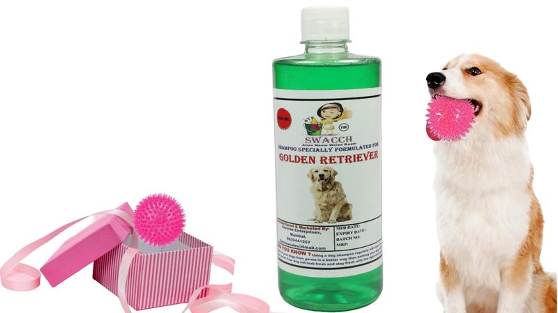 swacch Shampoo | Puppy Safe Shampoo | PH Balanced | Ditch to Itch for Golden Retriever Shampoo 500ml (Neem Alovera) + Spike Ball Chew Toy Combo Pack - Image 1