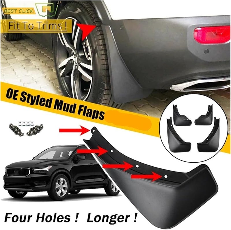مجموعة واقيات الطين فولفو XC40 2017 2018 2019 أمامية وخلفية، واقيات الرش باللون الأسود - Image 4