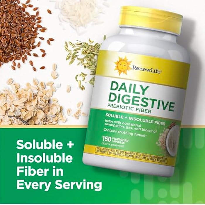 Renew Life Adult Daily Digestive Prebiotic Fiber, 150 Vegetarian Capsules (Package May Vary) - Image 5