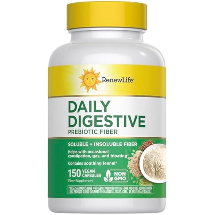 Renew Life Adult Daily Digestive Prebiotic Fiber, 150 Vegetarian Capsules (Package May Vary) - Image 1