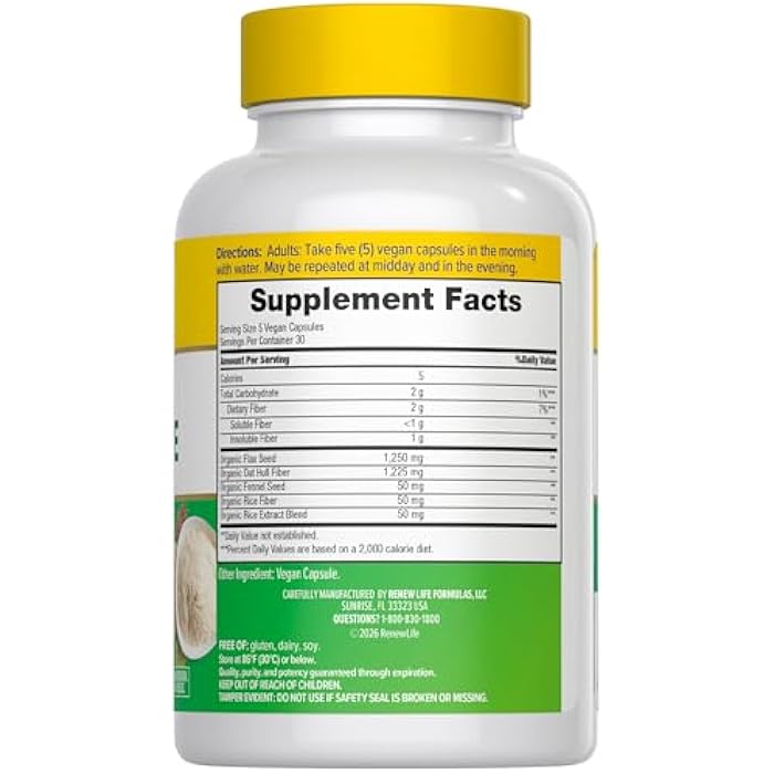 Renew Life Adult Daily Digestive Prebiotic Fiber, 150 Vegetarian Capsules (Package May Vary) - Image 2