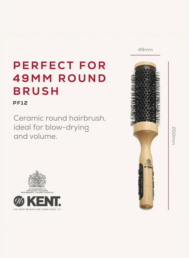 KENT PF12 Round Hair Brush for Blow Drying, Curling and Volumizing - Ceramic Barrel with 49mm Nylon Bristles - Styling Brush for Medium to Long Hair