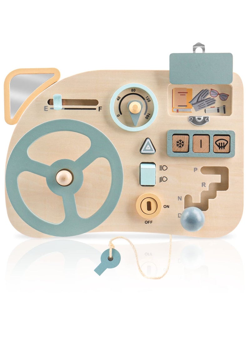 واي آند دي Toys Steering Wheel Wooden, Busy Board for Toddlers 1-3 Sensory Educational Activity to Learn Fine Motor Skill Travel - Image 1