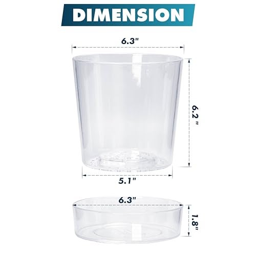 Phoenix Vine 6.5 Inch Clear Acrylic Planter Pot with Tray, Orchid Pot with Drainage Holes, Deep Saucer for Bottom Watering, Transparent Containers for Indoor Plants, Herbs, Set of 1, 91-A-F-1 - Image 3