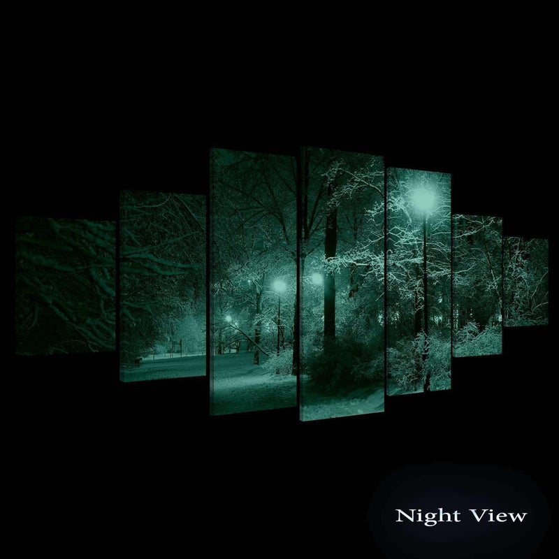 STARTONIGHT لوحة جدارية كبيرة على القماش - شتاء في الحديقة - ديكور منزلي ضخم - عمل فني حديث مؤطر برؤية مزدوجة مجموعة من 7 ألواح بإجمالي 100 × 240 سم - Image 2