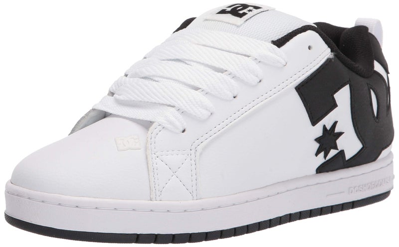 DC Men's Court Graffik Skate Shoe, White/Black/Black,6 M US