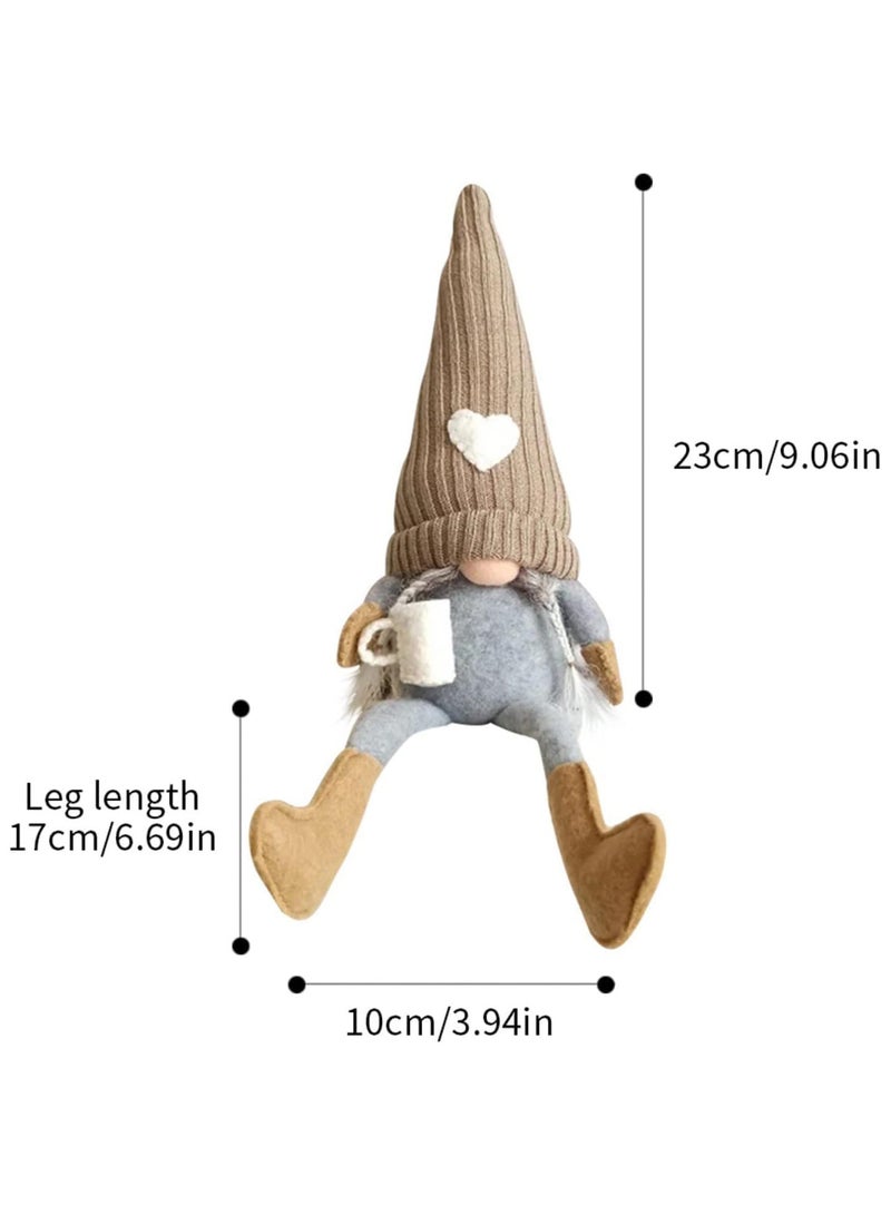 AUTOYSUR مجموعة زينة سانتا جينوم بلا وجه لعيد الميلاد عدد 2، دمية قماشية بلا وجه معلقة، قهوة مطحونة يدويًا، جنوم سويدي محلي الصنع، زينة طاولة سانتا إلف، ديكورات منزلية (بني) - Image 2