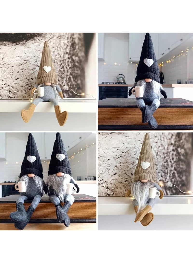 AUTOYSUR مجموعة زينة سانتا جينوم بلا وجه لعيد الميلاد عدد 2، دمية قماشية بلا وجه معلقة، قهوة مطحونة يدويًا، جنوم سويدي محلي الصنع، زينة طاولة سانتا إلف، ديكورات منزلية (بني) - Image 3