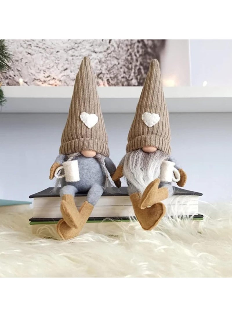 AUTOYSUR مجموعة زينة سانتا جينوم بلا وجه لعيد الميلاد عدد 2، دمية قماشية بلا وجه معلقة، قهوة مطحونة يدويًا، جنوم سويدي محلي الصنع، زينة طاولة سانتا إلف، ديكورات منزلية (بني) - Image 1