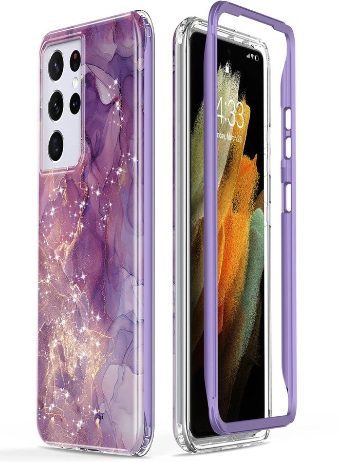 Esdot for Samsung Galaxy S21 Ultra Case,Military Grade Passing 21ft Drop Test,Rugged Cover with Fashion Designs for Women Girls,Protective Phone Case for Galaxy S21 Ultra 6.8" Glitter Purple Marble - Image 1