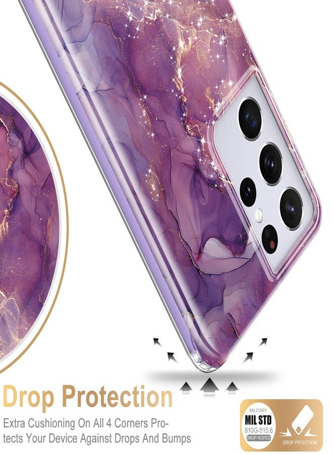 Esdot for Samsung Galaxy S21 Ultra Case,Military Grade Passing 21ft Drop Test,Rugged Cover with Fashion Designs for Women Girls,Protective Phone Case for Galaxy S21 Ultra 6.8" Glitter Purple Marble - Image 5