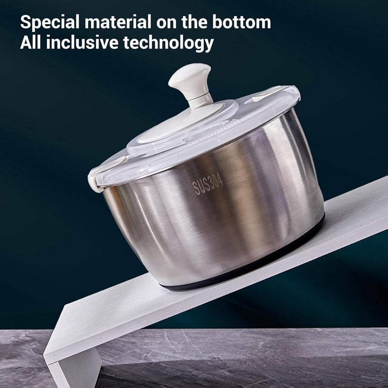 Pilipane Stainless Steel Salad Spinner 5L Large Capacity Multifunctional Lettuce Spinner Vegetable Dryer Drain Bowl Colander for Home Kitchen Cooking - Image 2
