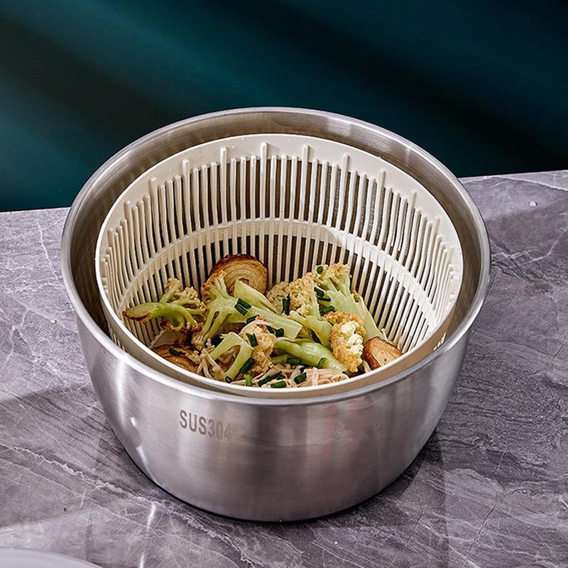Pilipane Stainless Steel Salad Spinner 5L Large Capacity Multifunctional Lettuce Spinner Vegetable Dryer Drain Bowl Colander for Home Kitchen Cooking - Image 3