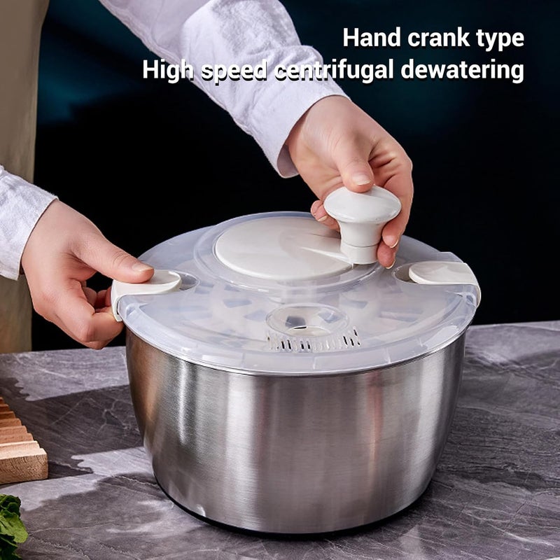 Pilipane Stainless Steel Salad Spinner 5L Large Capacity Multifunctional Lettuce Spinner Vegetable Dryer Drain Bowl Colander for Home Kitchen Cooking - Image 4