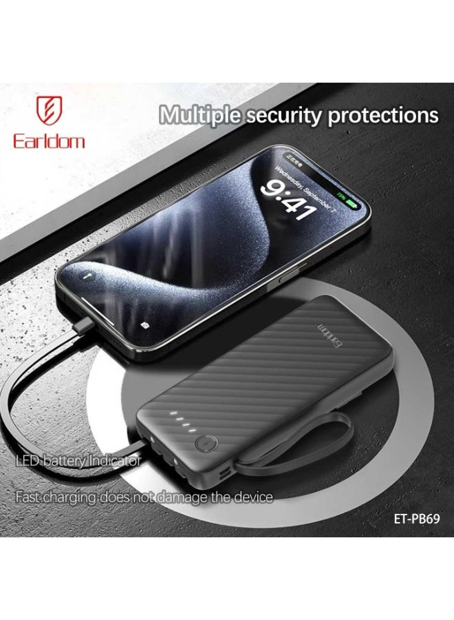 Earldom PB69 4-in-1 Universal Power Bank 10000mAh with Built-in 4 Cables – Fast Charging - Image 4