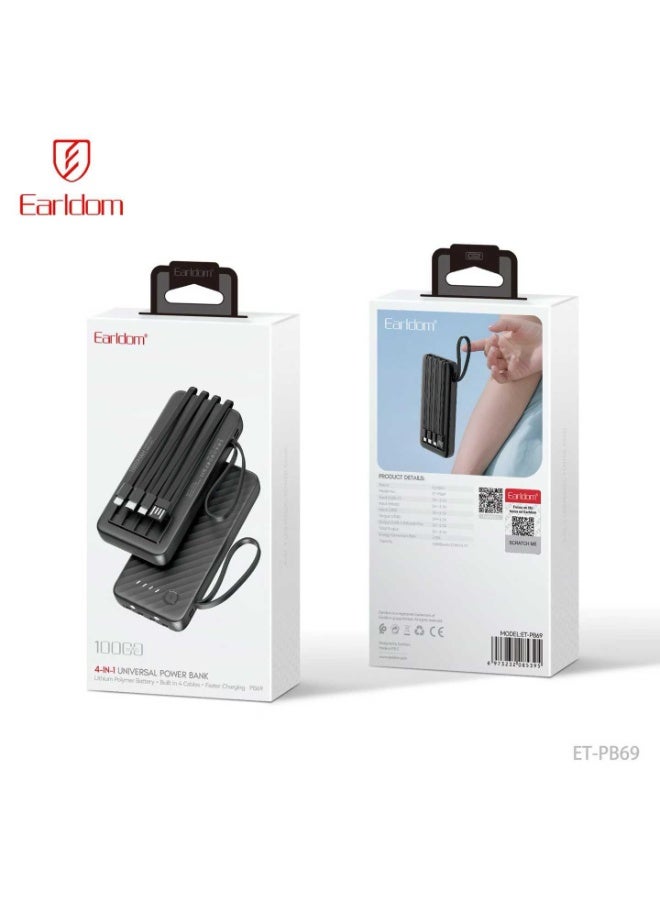 Earldom PB69 4-in-1 Universal Power Bank 10000mAh with Built-in 4 Cables – Fast Charging - Image 5