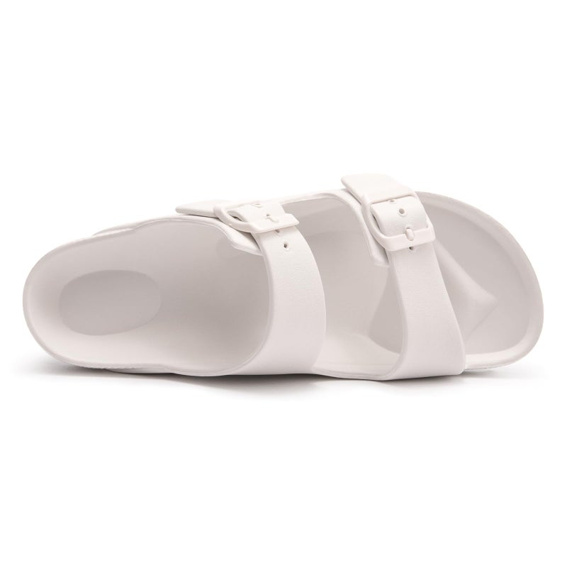 FUNKYMONKEY Women's Comfort Slides Double Buckle Adjustable EVA Flat Sandals (8 M US-Women, White) - Image 4