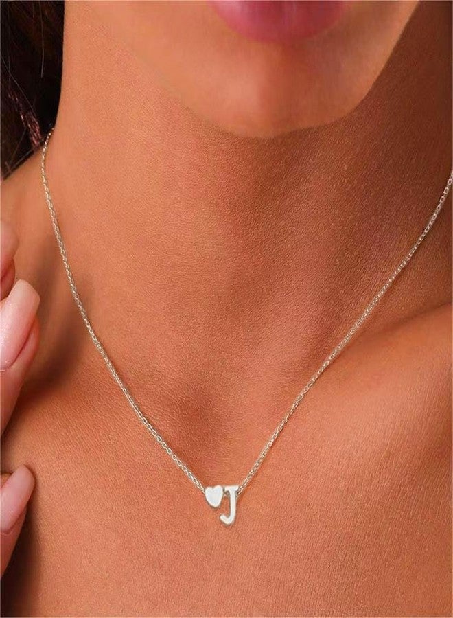 WLL Tiny Gold-Tone Love Heart Initial Necklace Personalized Dainty Letter Necklace Name Jewelry for Women Birthday Gift(silver J) - Image 2