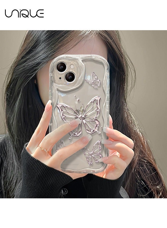Unique Compatible with iPhone 15 Cases, Metallic Pink Butterfly Pattern Cases, Clear Phone Cases - Sleek and Simple Phone Cases - TPU Drop Protection - Image 3