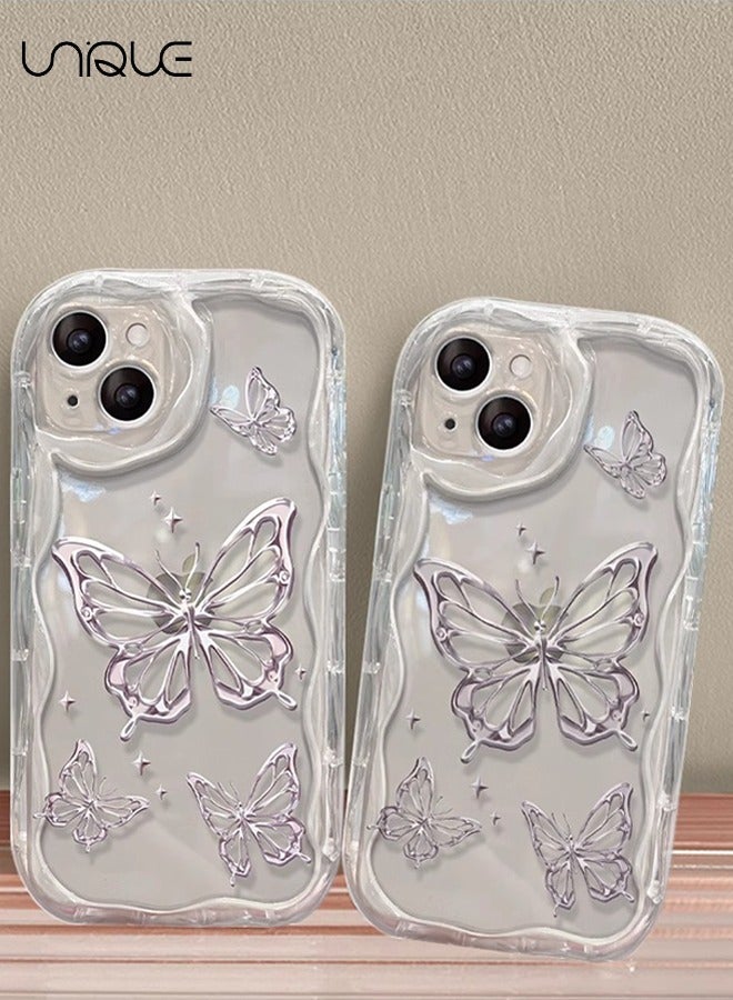 Unique Compatible with iPhone 15 Cases, Metallic Pink Butterfly Pattern Cases, Clear Phone Cases - Sleek and Simple Phone Cases - TPU Drop Protection - Image 5
