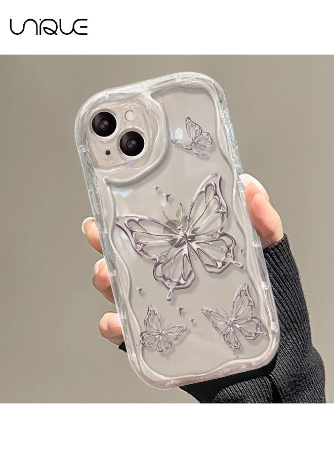 Unique Compatible with iPhone 15 Cases, Metallic Pink Butterfly Pattern Cases, Clear Phone Cases - Sleek and Simple Phone Cases - TPU Drop Protection - Image 2