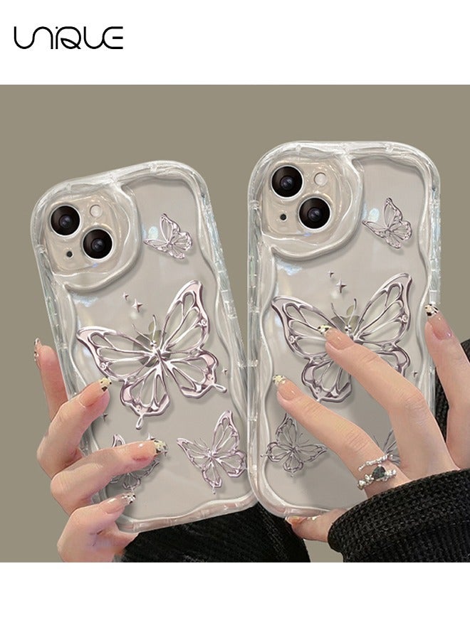 Unique Compatible with iPhone 15 Cases, Metallic Pink Butterfly Pattern Cases, Clear Phone Cases - Sleek and Simple Phone Cases - TPU Drop Protection - Image 4