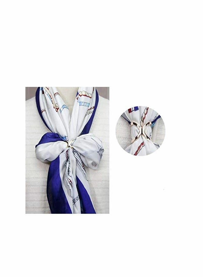 Excefore Fashion Scarf Ring Buckle Simple Modern Scarf X Shaped Clamp Clasp Clips Clothing Wrap Holder Decoration Accessories for Neckerchief Shawl (Gold+Silver) 2Pcs - Image 3