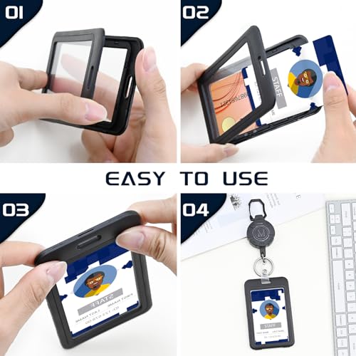 Maileto 3 Pack ID Badge Holder with Double-Sided Windows Hard Plastic Vertical ID Card Holder Black ID Card Case Protector for Office, School, Conference, ID Credit Card, Proximity Key Card - Image 3
