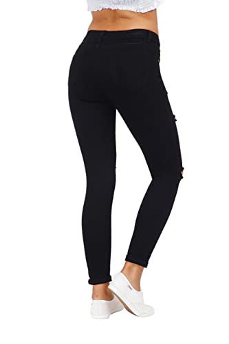 Skirt BL Women's High Waisted Stretch Ripped Skinny Jeans Juniors Destroyed Butt Lifting Denim Pants (Black, US 10) - Image 4
