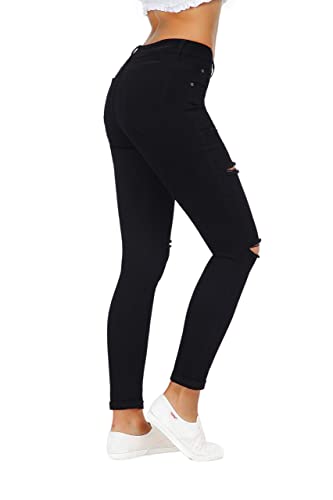 Skirt BL Women's High Waisted Stretch Ripped Skinny Jeans Juniors Destroyed Butt Lifting Denim Pants (Black, US 10) - Image 5