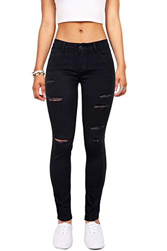 Skirt BL Women's High Waisted Stretch Ripped Skinny Jeans Juniors Destroyed Butt Lifting Denim Pants (Black, US 10) - Image 1