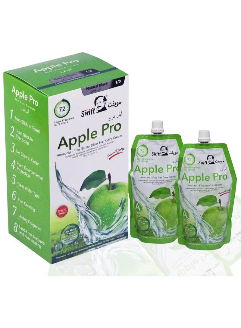 Swift Apple Pro Gray Coverage Hair Dye, Natural Black Hair Color Cream 500ml (Natural Black) 1/0