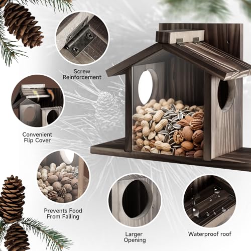 Gnodry Gnodary Squirrel Feeders for Outside, Durable Squirrel House for Outdoor - Chipmunk Feeder, Squirrel Food for Backyard Squirrels Hold Corn, Corn Cob, Peanuts (Walnut Brown) - Image 5
