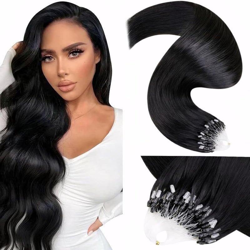 LaaVoo Microlink Hair Extensions Human Hair Jet Black 20inch Microbead Hair Extension Real Human Hair Micro Link Extensions Black Straight Hair 50gs 50g - Image 1