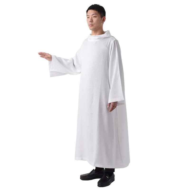 BLESSUME Priest Clergy Alb Pleats Front Wrap Alb Vestments with Cowl Hat