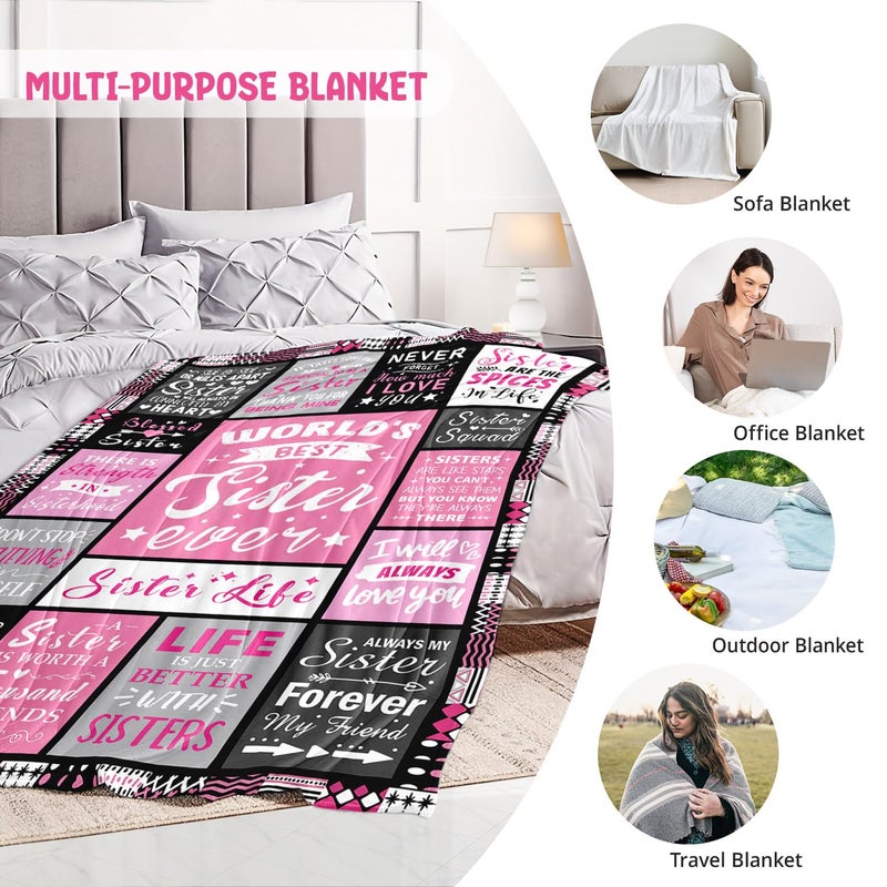 PVDSAVE Sisters Birthday Gifts - World's Best Sister Ever Gifts from Sister - Mothers Day Christmas Valentines Day Birthday Graduation Present for Sis Adult - Sisters Life Blanket 50"x60" - Image 5