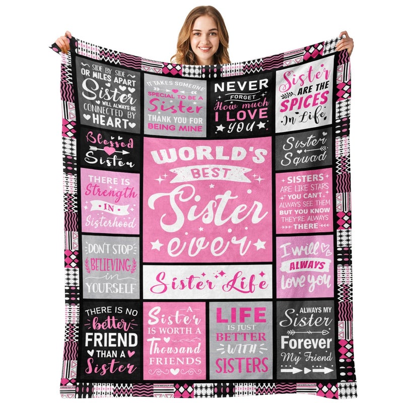 PVDSAVE Sisters Birthday Gifts - World's Best Sister Ever Gifts from Sister - Mothers Day Christmas Valentines Day Birthday Graduation Present for Sis Adult - Sisters Life Blanket 50"x60" - Image 1