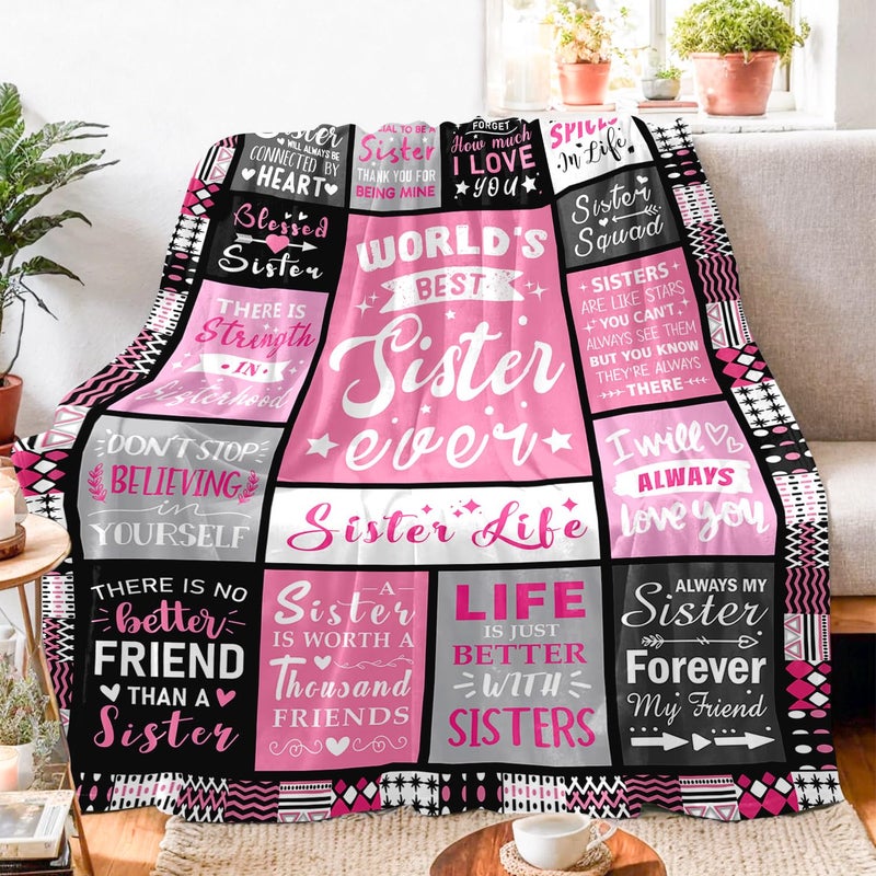 PVDSAVE Sisters Birthday Gifts - World's Best Sister Ever Gifts from Sister - Mothers Day Christmas Valentines Day Birthday Graduation Present for Sis Adult - Sisters Life Blanket 50"x60" - Image 4