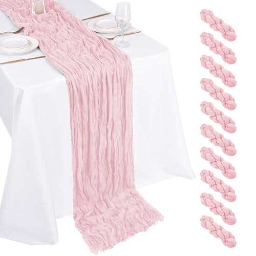 Beautane 10 Pack Light Pink Cheesecloth Table Runner 17x108 Inch Boho Gauze Cheese Cloth Table Runners for Wedding Party Baby Shower Birthday Home Decor - Image 1
