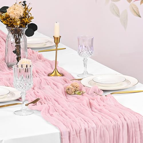 Beautane 10 Pack Light Pink Cheesecloth Table Runner 17x108 Inch Boho Gauze Cheese Cloth Table Runners for Wedding Party Baby Shower Birthday Home Decor - Image 5