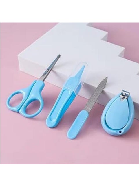 مجموعة العناية الاولية للاطفال من 4 قطع عالية الجودة، مجموعة العناية بالاظافر للاطفال وحديثى الولادة مقص وقصافة اظافر ومبرد للاظافر مع منظف لانف واذن الاطفال (ازرق)