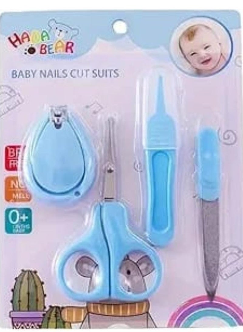 مجموعة العناية الاولية للاطفال من 4 قطع عالية الجودة، مجموعة العناية بالاظافر للاطفال وحديثى الولادة مقص وقصافة اظافر ومبرد للاظافر مع منظف لانف واذن الاطفال (ازرق) - Image 2