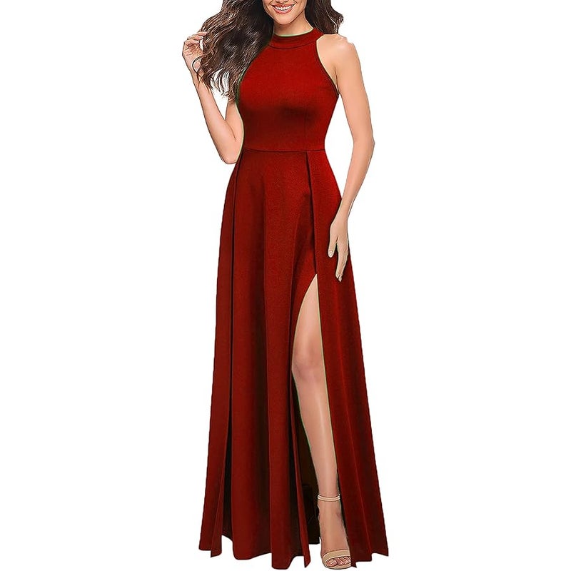 MUSHARE Women's Halter Neck Sexy Split Cocktail Party Maxi Long Formal Dress - Image 3