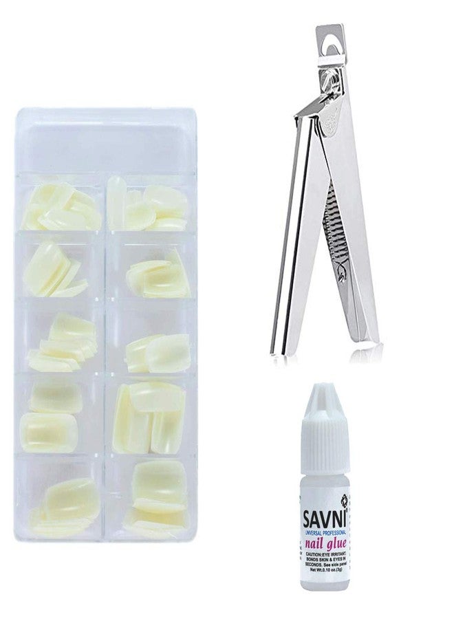 SAVNI combo of steel nail edge cutter, 100 pcs acrylic nail extensions, Nail glue nail art manicure and pedicure - Image 2
